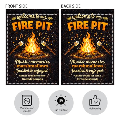 Image of Nuxovilar Camping Flag Fire Pit Garden Flag 28x40 Inches Polyester | Camping Decor Firepit Flag warm music banner campsite invite sign backyard fireside lawn (Marshmallow Note)