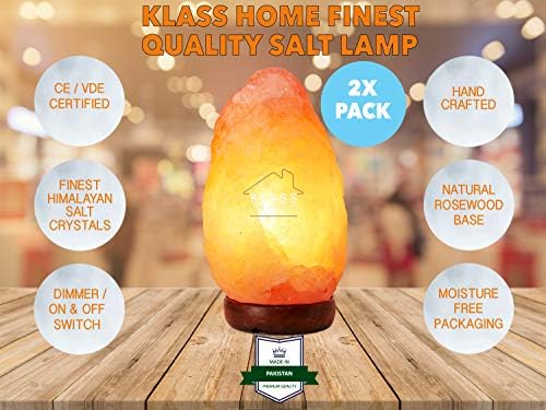 Klass 4-6 KG Pack of 2 Dimmable Salt Lamp Natural Himalayan Salt Lamps containing Pink Rock Salt Healing Crystals Certified Electric Fitting Ideal for Bedside Lamps, Home Decor, Night Light & Gifts