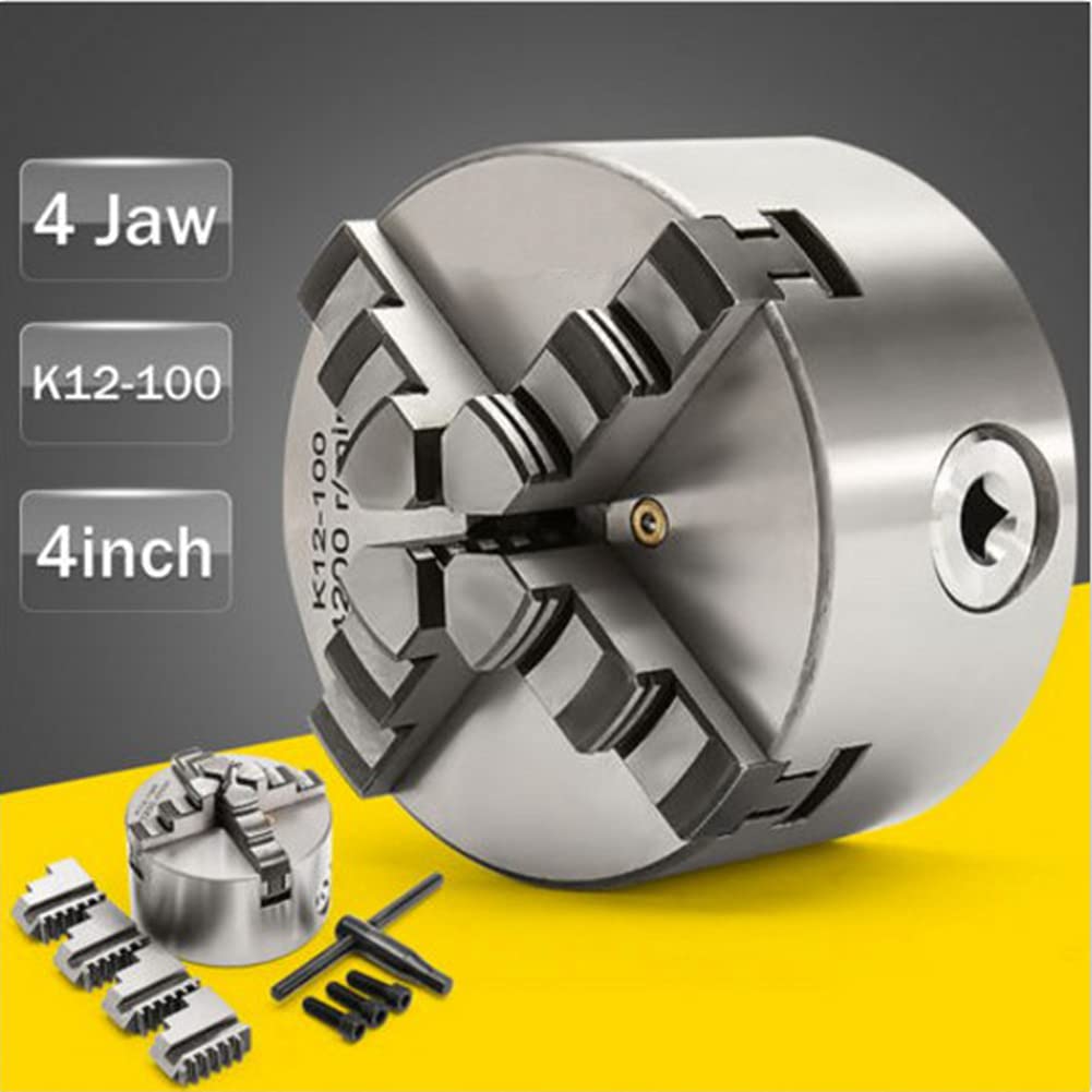 Uchwyt szczękowy, 4-szczękowy K12-100 Samocentrujący Długotrwały Ręczny uchwyt metalowy Trwały 3500 obr/min 100 mm z dodatkowymi szczękami Akcesoria tokarskie do tokarki do metalu, uchwyt tokarski