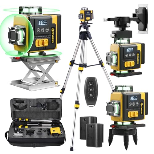 Geevorks Niveau Laser Professionnel 4D 16 Lignes Autonivelant, Portée 25m avec Trépied 1.2m, 2x2400mAh Batteries, IP54 avec télécommande & support mural