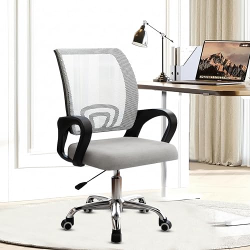 Image of Casa Copenhagen Mesh Mid Back Office /Study /Computer /Revolving /Desk Chair for Work from Home -Metal Base, Height Adjustable Seat - Grey Milange & Black Handle
