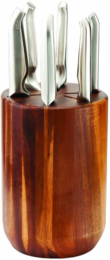 Pro Capsule Knife Block Set 7 pc, Elegant Acacia Knife Block with six Premium Knives for a Superior Cutting Performance, Stainless Steel Blades, Ergonomic Reverse-Wedge, Anti-Fatigue Handle