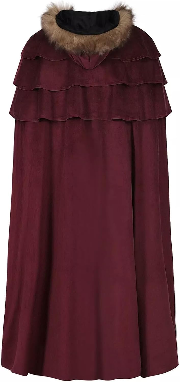 Medieval Viking Cloak,Renaissance Kings Cape With Hood for Halloween LARP Cosplay Costume