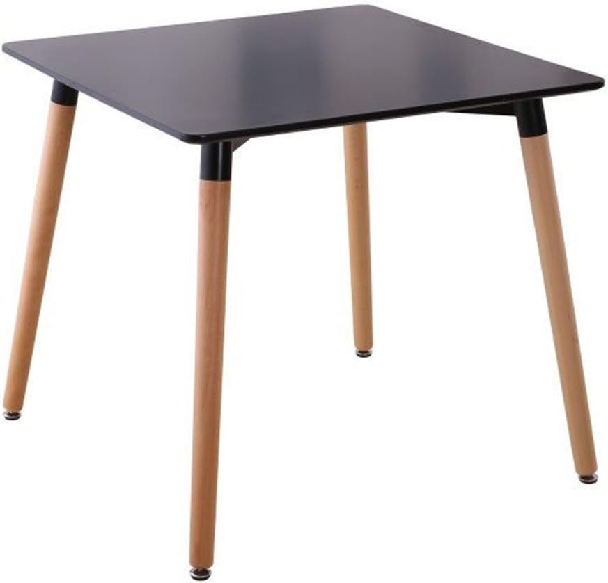 Square Dining Table, Living Room Table with Wooden Legs, Black