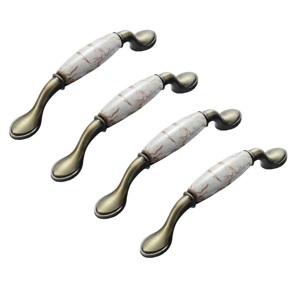 Bozonli Bronze/Marble 4 Pack Ceramic Handles, Cupboard Handles, Door Knobs Drawer Handles Cabinet Drawer Cupboard Kitchen Ceramic Pull Handle, 96Mm