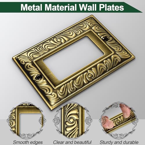 Antique Brass Decorative Decorator Light Switch Covers Wall Plate Rocker Switch Plates Outlet Covers Metal Material Wall Plates for Kitchen Bathroom (1 Gang Single Decorator-6 Pack) by Ranweydi - Image 2