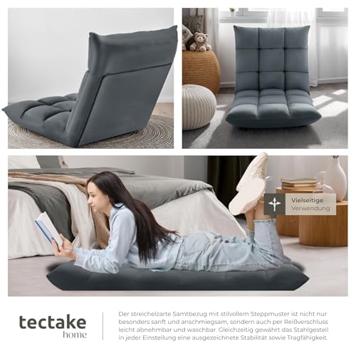 tectake® Relaxsessel, XXL Bodenstuhl faltbar mit Liegefunktion, Bodensessel mit Verstellbarer Rückenlehne, nutzbar als Sessel, Sitzkissen, Bodenkissen, Relaxliege oder für Meditation (grau)
