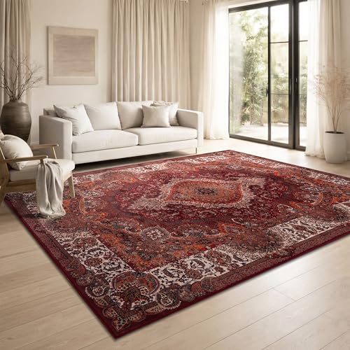 Paco Home Tapis Salon Vintage Retro Oriental Poils Courts Antiderapant Surface Douce Facile Entretien Chambre Salle a Manger, Couleur:Rouge-Orange,...