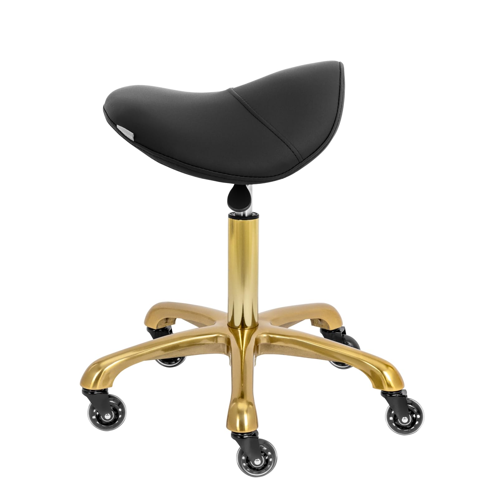 Physa Sattelhocker 55-70 cm Sitzhöhe 150 kg schwarz/golden ergonomisch Rollhocker Arbeitshocker Praxishocker
