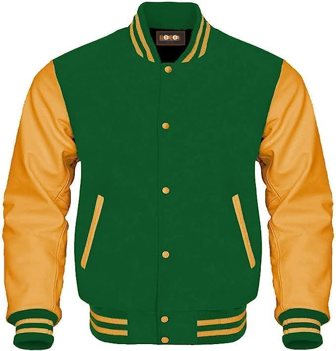 Men's Varsity Leather Sleeves Jacket Baseball Bomber Letterman Jackets