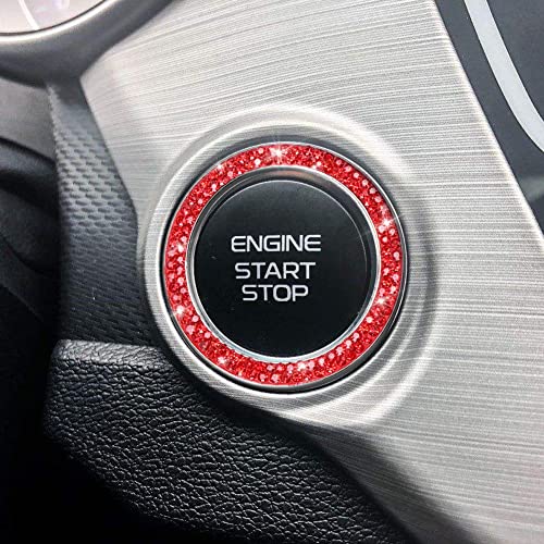 Image of ToBeQueen Red Push Start Button Cover Ring, Interior Crystal Diamond Rhinestone Engine Start Ring Emblem Sticker, Glitter Car Accessories for Women, Red