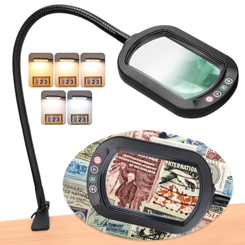 Hands-Free 10X Magnifying Glass with Light and Clamp, Gooseneck Stand, LED Desk Lamp - for Reading, Crafts, and Jewelry