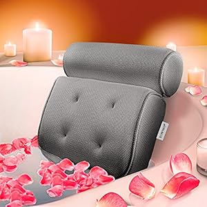 SilverRack Badkussen [grijs 3D] als set incl. eeltverwijderaar en peelinghandschoen – nekkussen voor badkuip met zuignappen als bad-accessoire – kussen voor badkuip – badkussen