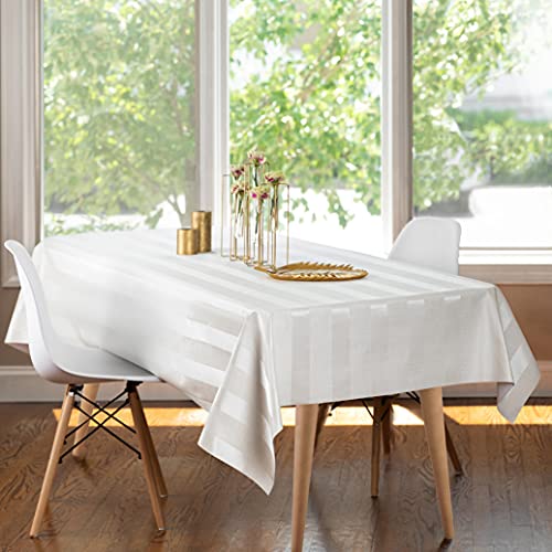 Luxury Table Protector Pad, 2 In 1 Table Pad + Great Looking Tablecloth - Heat Resistant, Spill & Stain Proof - Flannel Backing (54X72, White - Silk Stripe) #TOP1