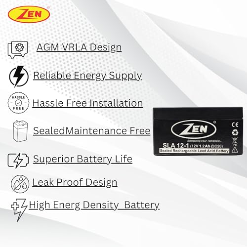 ZEN 12 Volt 1.2Ah SMF VRLA Battery | Battery for UPS Systems, Emergency Lighting, Security Devices, Solar, More Applications - Image 4