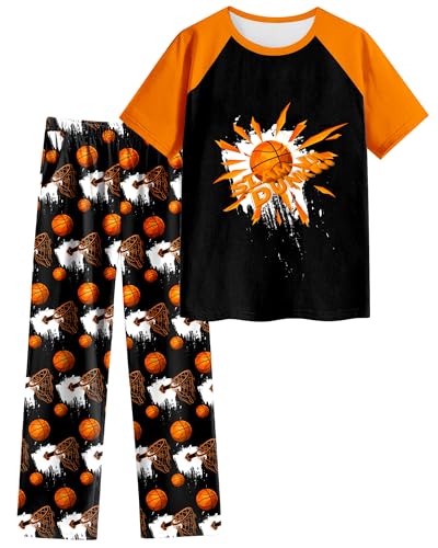PASHOP Boys Pajamas Little Big Boys Pajamas Short Sleeves and Pants 2 Pieces Basketball Summer Pjs...