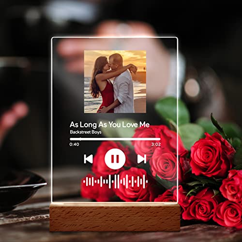 Smile lab Veilleuse Led Spotify Photo Personnalisée Lampe de Chevet Cadre Photo Album Plaque Musique Acrylique Scannable Chansons Cadeaux Anniversaire Femme Cover