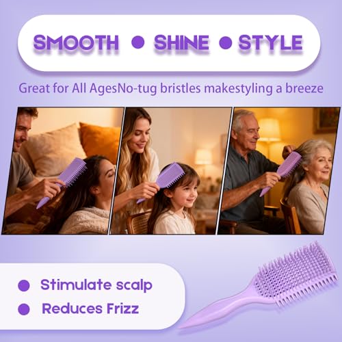 Image of Detangler Brush for Curly Hair, Lightweight Curly Hair Brush with Vented Design for Easy Glide, Effortlessly Detangles Without Pulling or Snagging, Suitable for All Wet and Dry Hair Types (Pruple)
