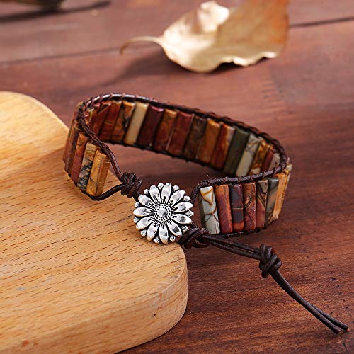 Leather Natural Hexagonal Picasso Stone 1 Wrap Bracelet Jewelry For Women Men #TOP3