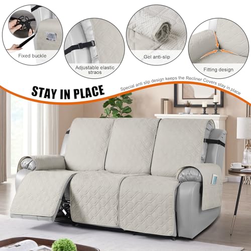 Image of VANSOFY Waterproof Recliner Couch Covers Washable, Beige,3 Seater | 1-Piece, Non-Slip with Elastic Straps, Sofa Cover with Pocket for Dogs, Pets