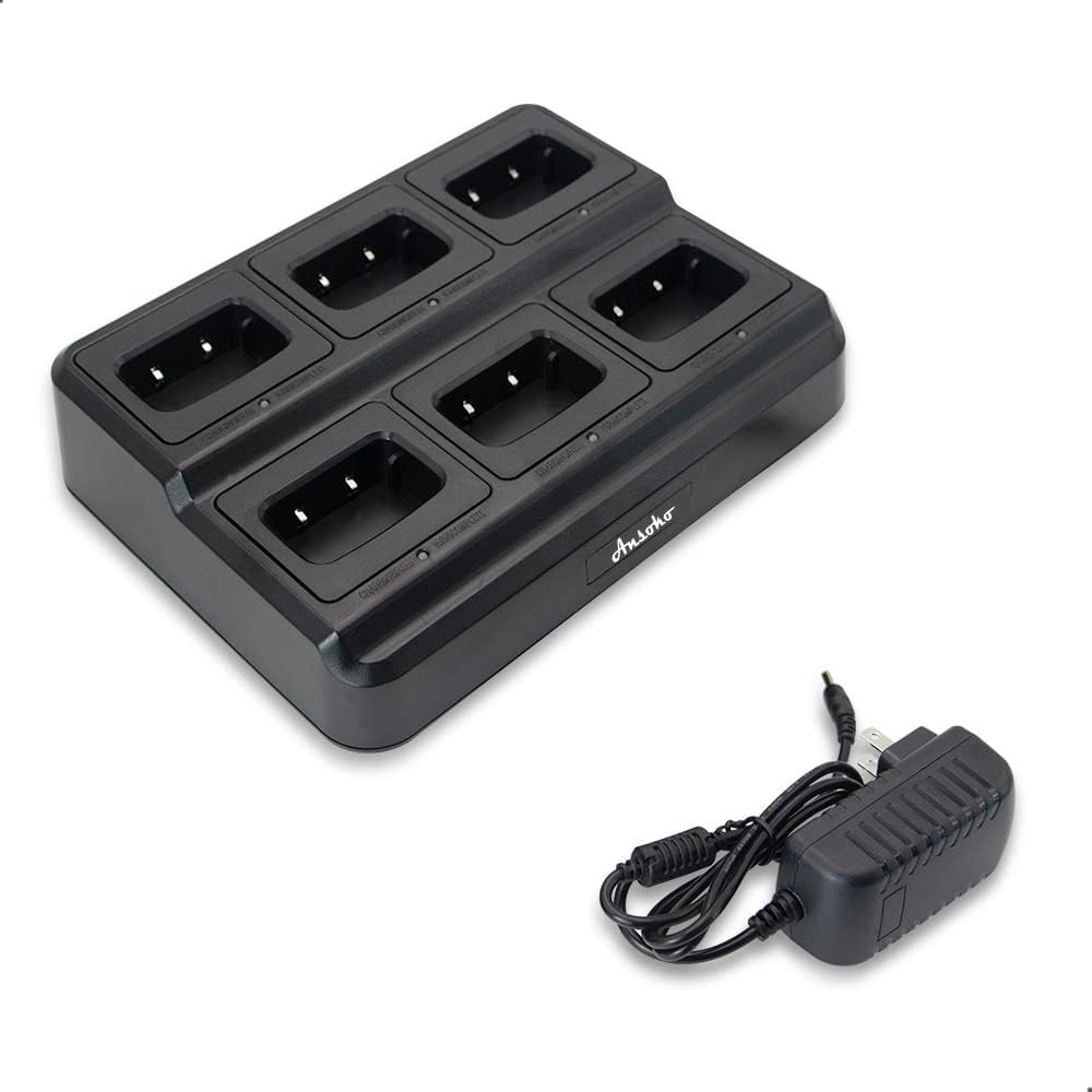 6-Way Charger Multi-Unit Walkie Talkie Charger Organizer with 6 Charging Dock - Quick Charge for Baofeng BF-888S, Pxton PX-888S, Arcshell AR-5, Ansoko A-8S