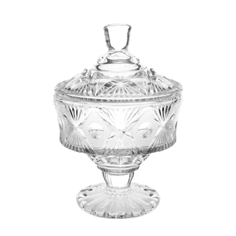 Operitacx Glass Candy Dish with Lid, Clear Crystal Candy Jar, Decorative Candy Bowl, Cookie Jar, Dish, Covered Candy Jar, Small Glass Jars for Kitchen, Home, Office Desk (4.9x7 inch)