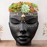 Bossa Linda Head Planter for Flat Surface & Wall | Pot Heads for Plants with Wall Hook and Drainage | Unique Tabletop Face Planter Pots for Indoor Use - Serena Design, Black