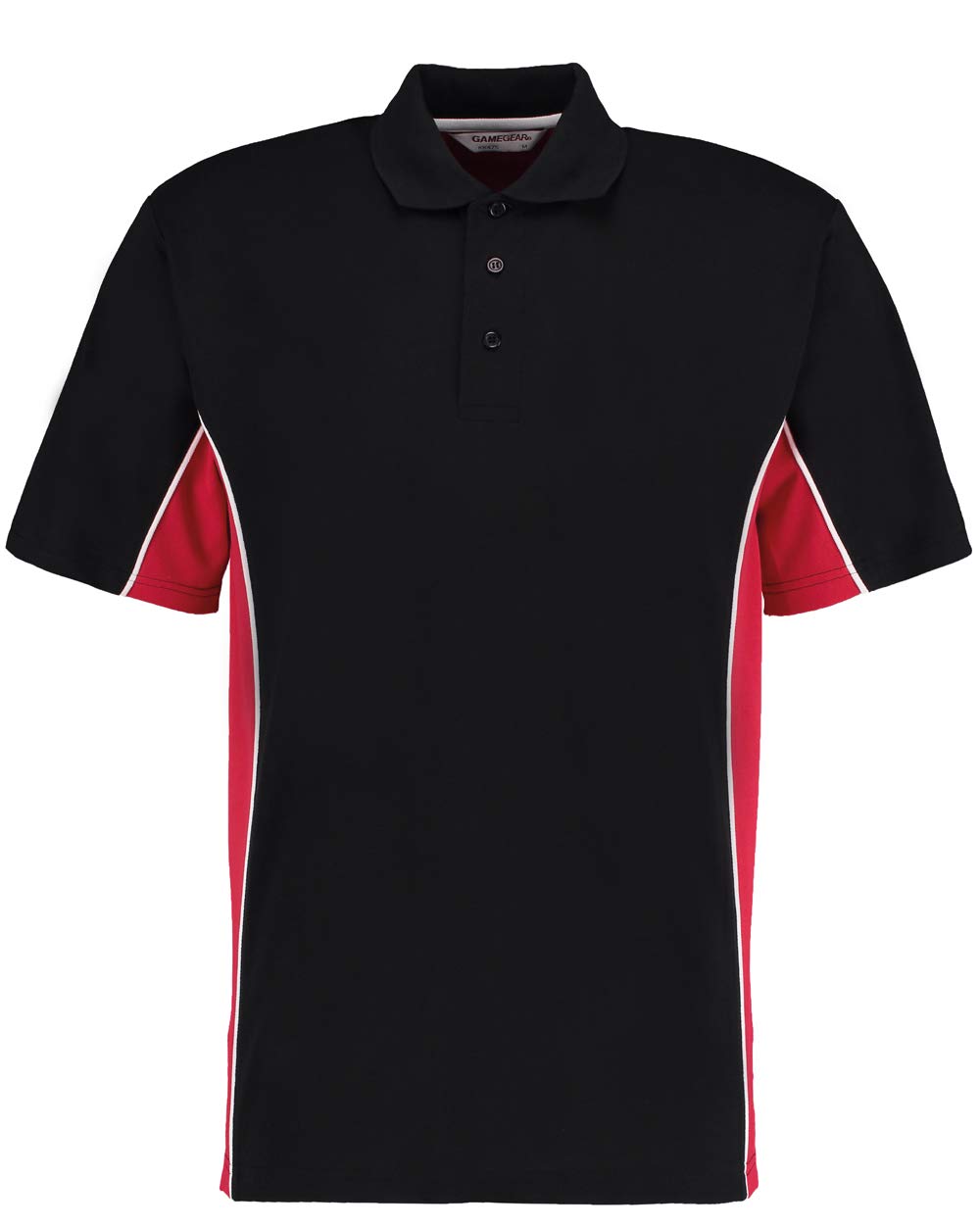 Gamegear Men' Track Pique Polo, Black/Red/White, X-Large. KK475