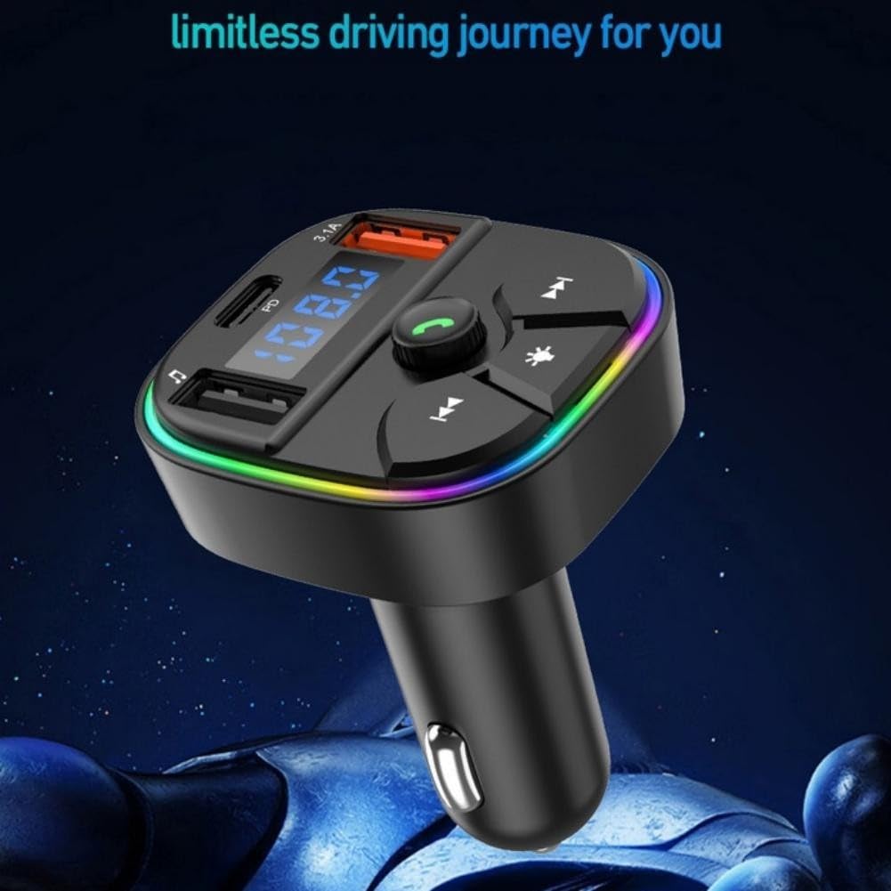 Trasmettitore FM per auto wireless con due porte USB di ricarica USB A e USB C, riproduzione MP3/WMA da unità USB, supporto per chiamate in vivavoce, portata wireless 5 3, frequenza FM 87 5