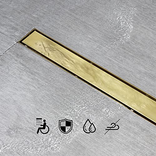 Sanitemodar Linear Shower Drain, Gold Shower Drain 24 Inch With 2 In 1 Tile Insert Panel, With Hair Strainer And Leveling Feet #TOP2