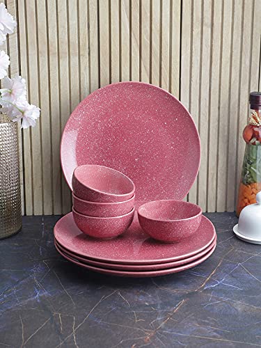 Nalini Pink Ceramic Eight Piece Dinner Set – Dinner Plates & Veg Bowls