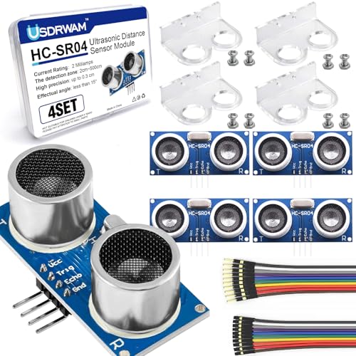 4PCS HC-SR04 Ultrasonic Distance Sensor Module with Mounting Brackets, 2–400 cm Range, 5V Non-Contact Distance Measurement Sensor Compatible with Arduino R3 MEGA2560 Nano for Robotics and Automation