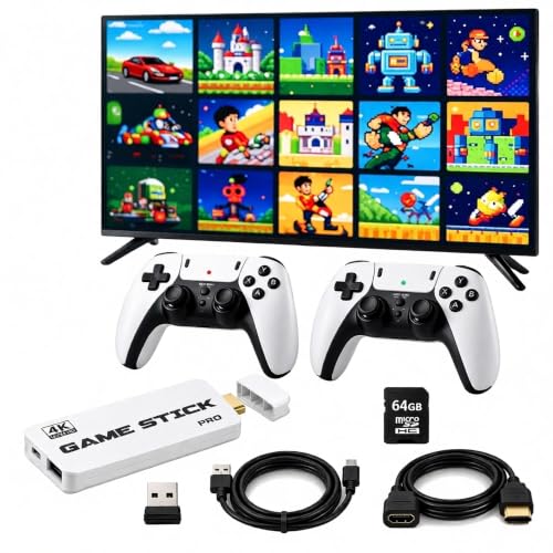 Hsoigc 2026 Retro Gaming Console Stick Pro, New 3D Video Game Consoles with 4K HDMI, Built-in 23 Emulators, 20000+ Retro Games, Plug & Play TV Game Stick with Dual 2.4G Wireless Controllers