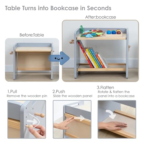 Image of Montessori Weaning Table and Chair Set, Adjustable Toddler Table, Grey | Adjustable Wooden Design for Meals, Learning, Play, and Everyday Routines