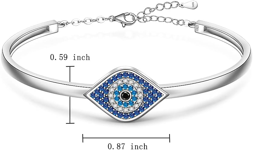 Fenthring Evil Eye Bracelet for Women Evil Eye Bangles Bracelets Sterling Silver 925 Blue Eyes Lucky Protection Spiritual Turkish Third Eyes Gifts