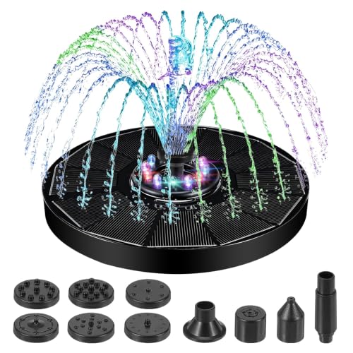 Jhua Solar Fountain for Bird Bath Pump with Led Lights Solar Powered Water Pump Kit with 8 Nozzles...