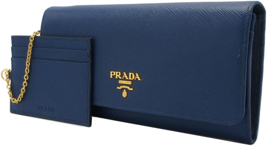 プラダ 長財布 パスケース付 サフィアーノレザー ロゴ ブルー バイ