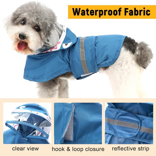 Zunea Waterproof Dog Raincoat with Hood for Medium Dogs Lightweight Reflective Dog Raincoats with Leash Hole Pet Rain Jacket Poncho Slicker Funny Shark Pattern Costumes Rainwear Clothes Blue 3XL - Image 2