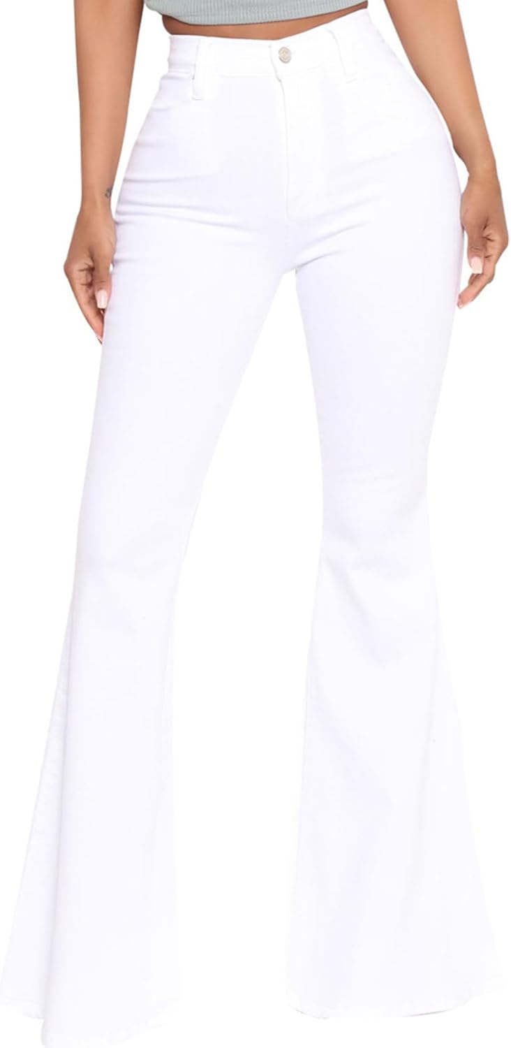 HGps8w Bell Bottom for Women Flare Jeans High Waisted Stretchy Skinny Denim Pants Juniors Jeans Trousers with Pockets
