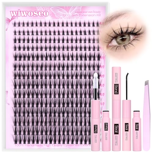 wiwoseo Manga Individual Eyelashes Kit Manga Lashes Wispy Cluster Lashes Kit Anime Lash Extensions Kit with Bond and Seal Lash Glue Individual Kit Natural Lash Clusters Eyelash Extension Kit (8-16MM)