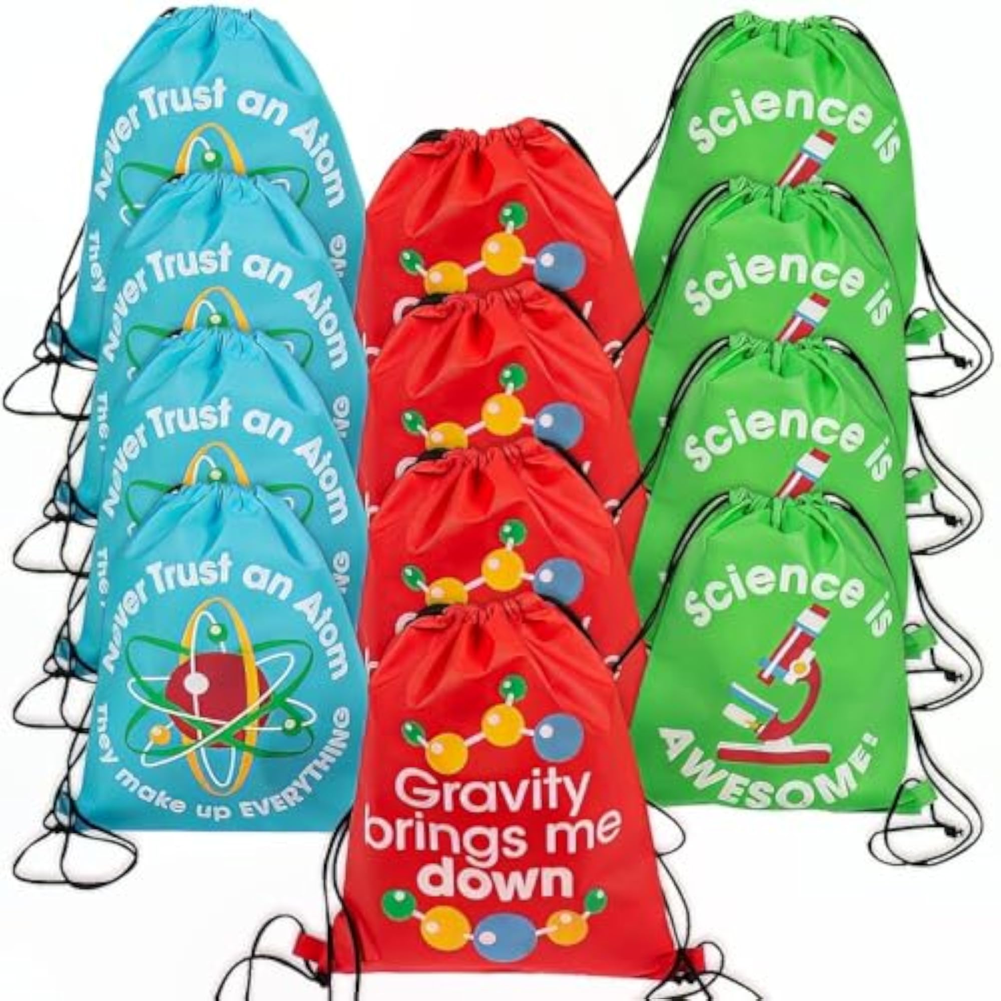 Science Party Drawstring Backpacks - 12 ct