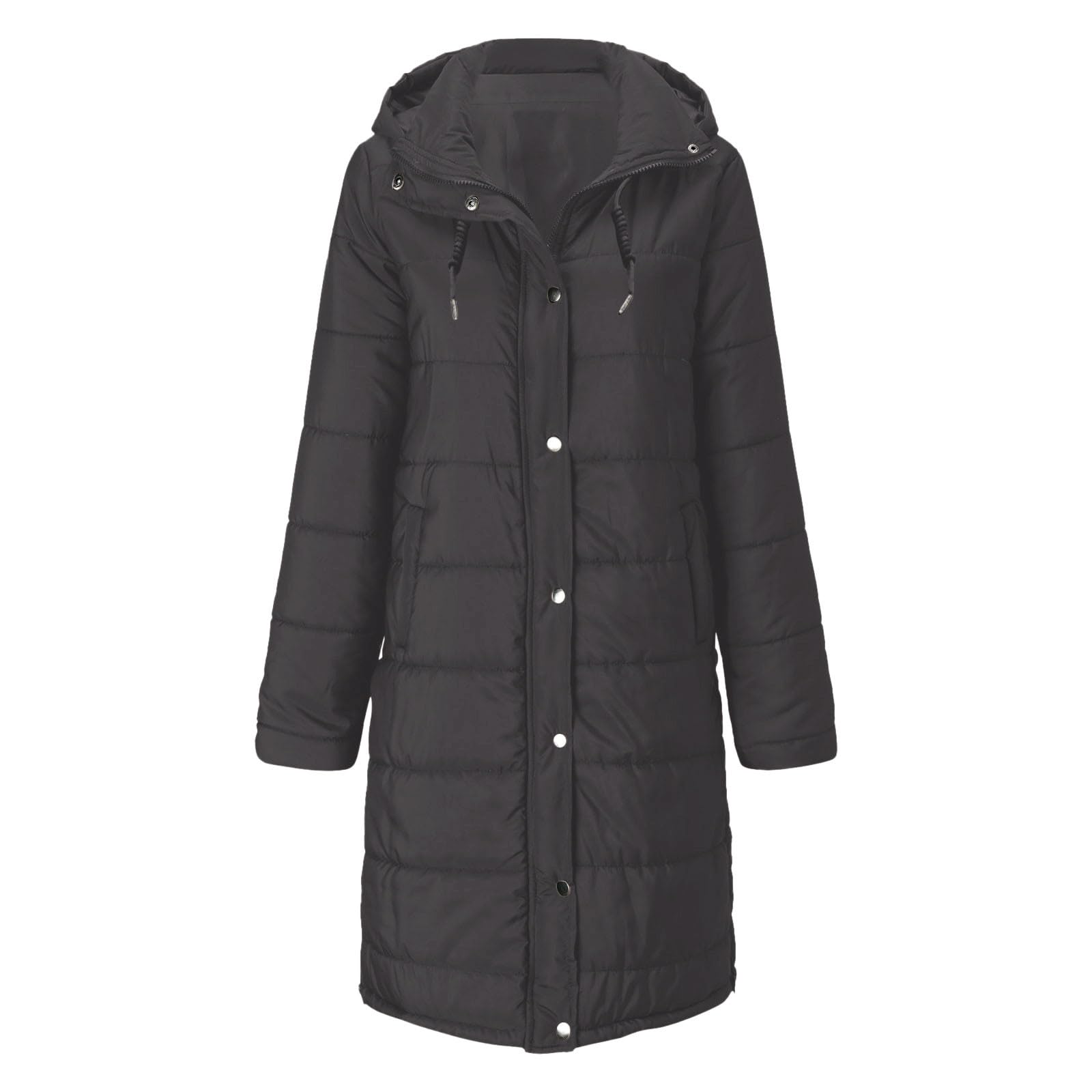 Chaqueta amortiguadora para mujer larga tallas grandes: chaqueta acolchada para mujer ligera con capucha abrigo de plumón cálido chaqueta de algodón abrigo de entretiempo abrigo con capucha monocolor