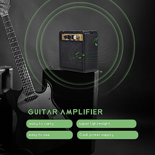Lizusidtsy Mini Guitar Amplifier Amp Speaker 5W with 6.35mm Input 1/4 Inch Headphone Output Supports Volume Tone Adjustment, black, 500140530