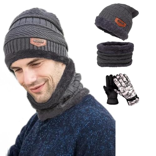 Image of K D Winter Wear 3-in-1 Cap Muffler Gloves Set for Adults | Woolen Beanie Cap, Mafler Scarf & Hand Gloves | Thermal, Fleece-Lined, Unisex Winter Accessories (Gloves /Cap-mafler - Gray)