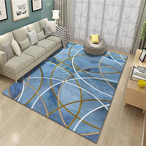RUGMRZ Bettvorleger Schlafzimmer Webteppich Blaues Geometrisches Druckdesign Modern Waschbar Wohnzimmer Teppichboden 50 x 80 cm