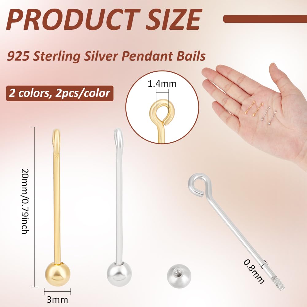 BENECREAT 6Pcs Platinum and 18k Gold Plated Head Pins with Jump Ring, 2Color 0.8 Inch Eye Pins for DIY, 925 Sterling Silver Long Ball Pendants for Earring Necklace Bracelet Jewelry Making, 0.8mm Thick