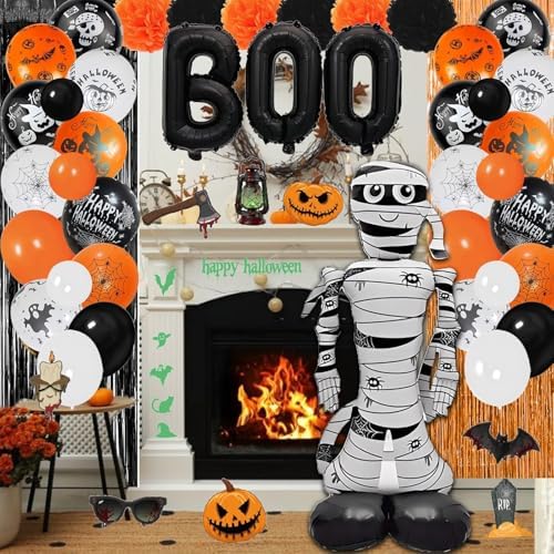 93 Pcs Halloween Decorations 5 Ft Jumbo Foil Balloon 60 Pcs Balloons Foil Curtains Photo Frame Paper Flower Ball Adult Party Supplies