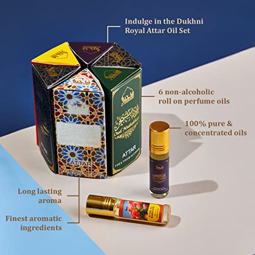 Dukhni Ma’amoul  Attar Oil Set | العطار العربي | Authentic Arabic Fragrance Oils| 100% Halal Blends, Ramadan Eid Gifting | Oud Mukhalat, Oud Mubakhar, Oud Abyad, Oud Ya Aini, Attar Al Bakhoor, Ambar Oud - 6Ml Each #TOP2