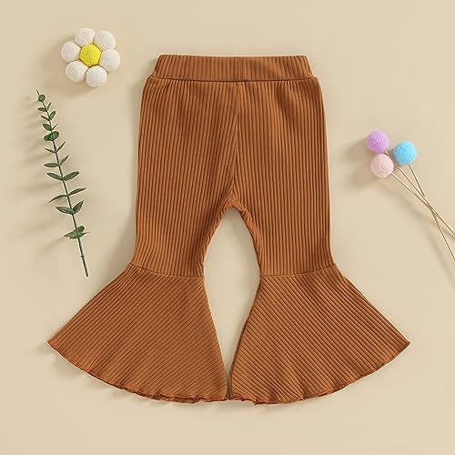 Kids Little Girls Flare Pants Solid Color Ribbed Elastic Bell Bottoms Trousers Bow Ruffle Pants Infant Toddler Girl4