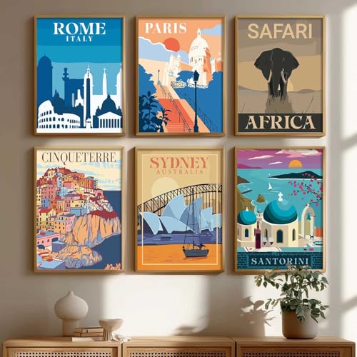 Image of kotart City view wall art | Hanging frames for Living Room | Bedroom | Office | Gift | Decoration Home | Painting Decor (Pack of 6 Multicolor) (14X20 Inch, E)